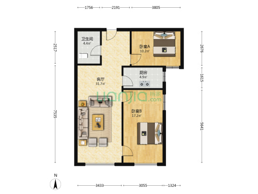 涿州东站 鸿坤理想湾，距离高铁站800米，简单装修-户型图