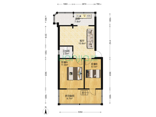 云南省机械进出口公司宿舍 3室1厅1卫 46平方