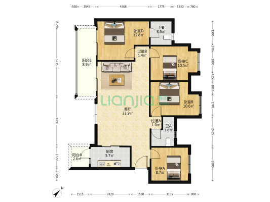 花屿岛澜庭 4室1厅2卫 129平方