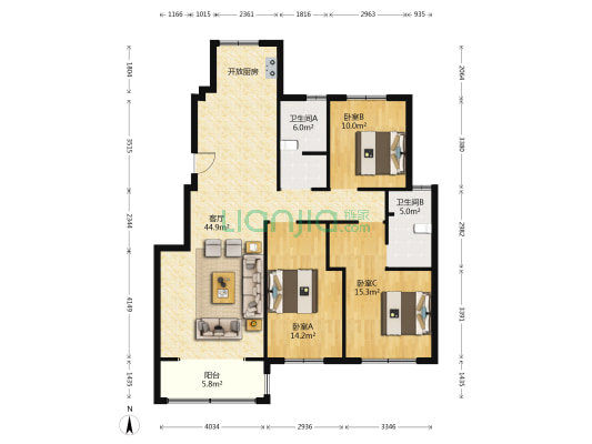天屿居 3室1厅2卫 130平方