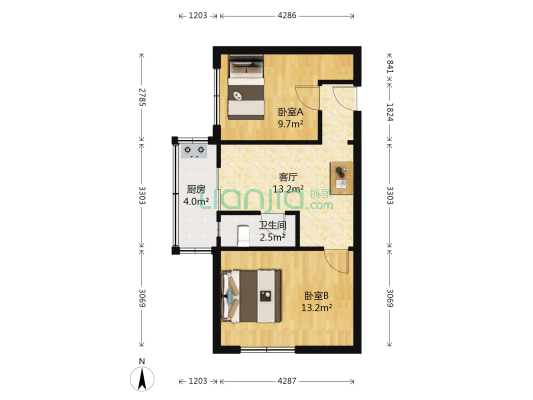 珠林小区 2室1厅1卫 54平方