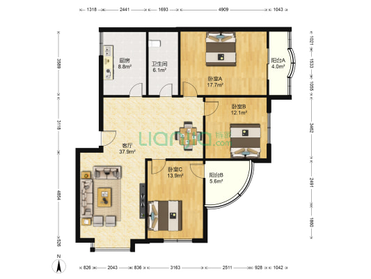 旺民路10号 3室1厅1卫 124平方