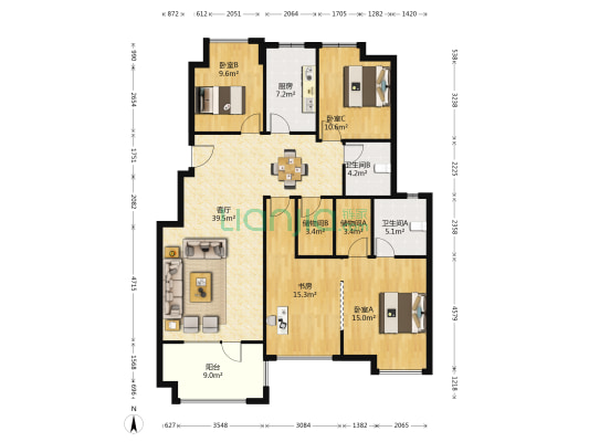 百瑞景中央生活区二期西区 4室1厅2卫 140平方