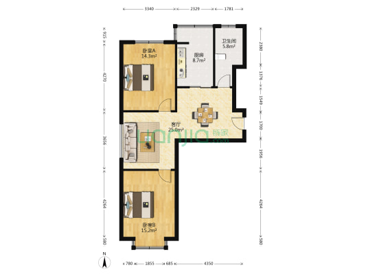 汾河家园 2室1厅1卫 92平方