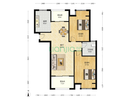 名仕雅苑一期 2室1厅1卫 106平方
