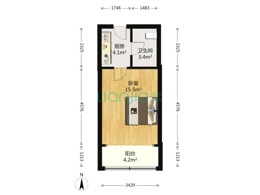 馨星大厦 1室0厅1卫 43平方