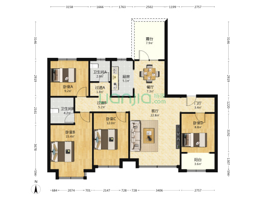 创业·齐新花园 4室2厅2卫 142平方