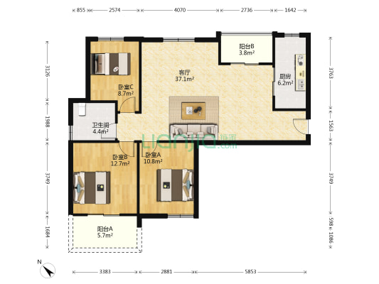 陶馨园 3室1厅1卫 116平方