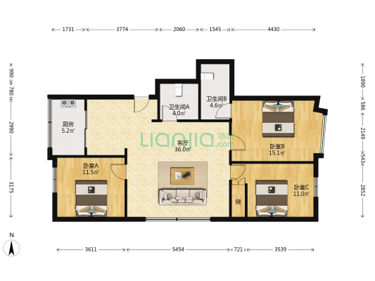 钻石楼 3室1厅2卫 107平方