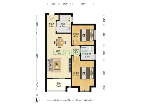 南长安街壹号四期(DK4) 2室1厅1卫 85平方