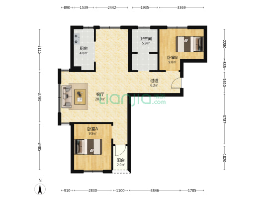 南大街158号 2室1厅1卫 96平方