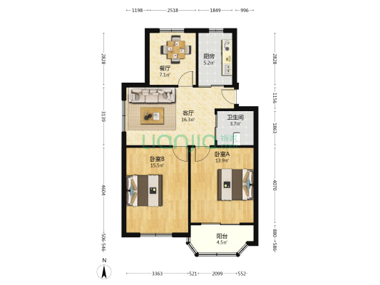 淀湖山庄教苑 2室2厅1卫 81平方