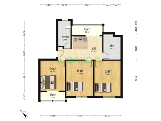 航空路24号 3室1厅1卫 89平方