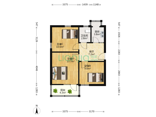 新兴街小赵寨村 3室1厅1卫 62平方