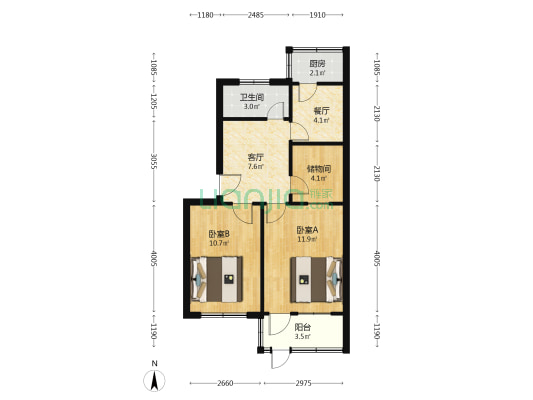 老农行家属院 2室2厅1卫 65平方