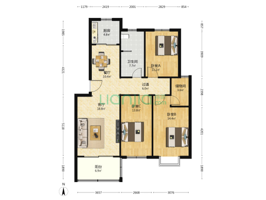 仁和嘉苑 3室2厅1卫 120平方