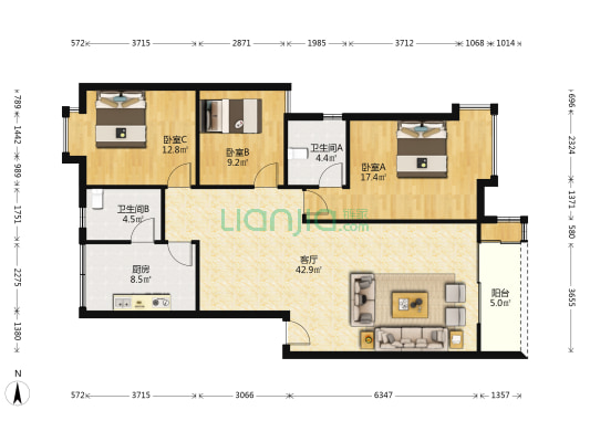 乐贤居 3室1厅2卫 115平方