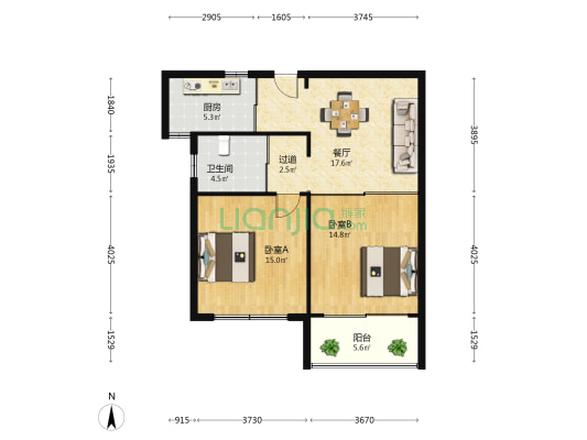 如歌花苑西区 2室1厅1卫 85平方