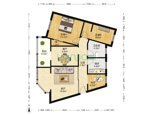 嘉美花园 3室2厅1卫 90平方