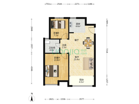 京华海悦 2室1厅1卫 86平方