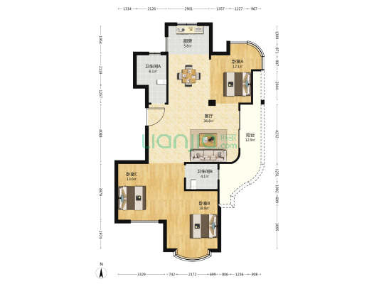 咏宸府 3室1厅2卫 132平方