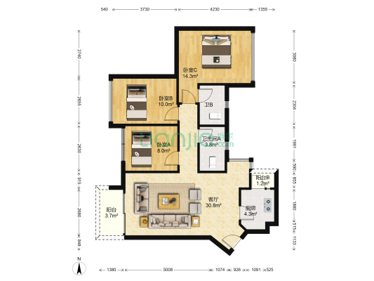 三水冠军城 3室1厅2卫 86平方