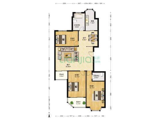 吉庆苑 3室2厅2卫 145平方