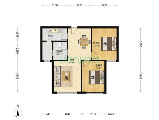 鑫铁大厦 2室1厅1卫 92平方