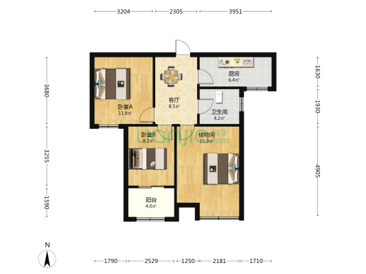 东方文荟苑四区 2室1厅1卫 88平方