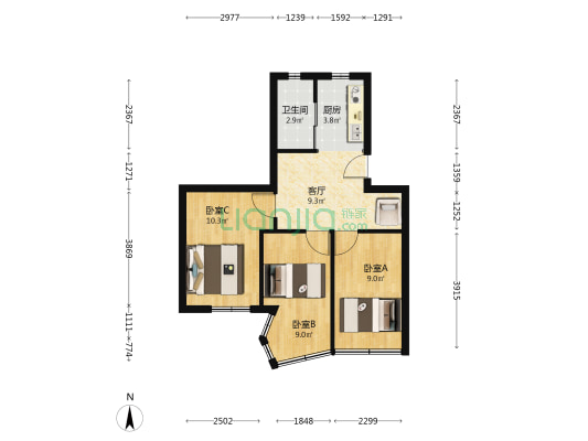 岭南软管软轴宿舍 3室1厅1卫 54平方