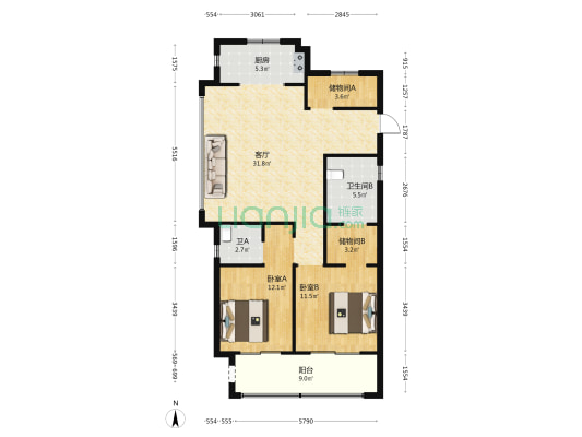 新昌春风里 2室1厅2卫 110平方