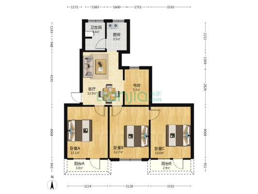 建政石化小区 4室1厅1卫 76平方