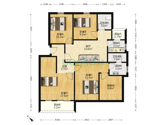 三洲田新村 4室1厅2卫 122平方