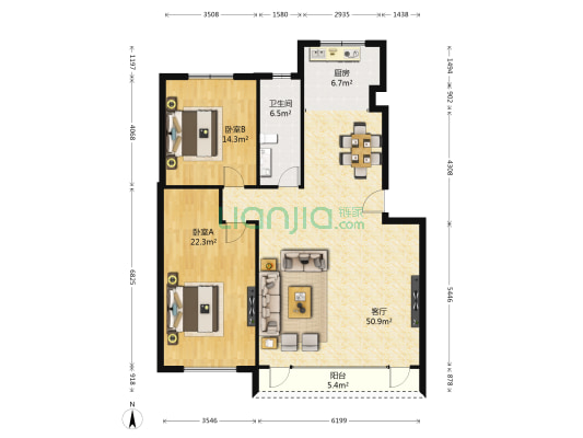 金山名苑 2室1厅1卫 124平方