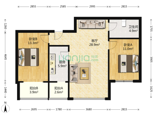 金龙小区.橘洲 2室1厅1卫 90平方