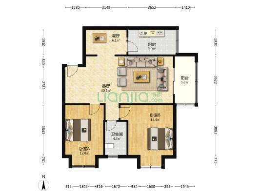 西丽雅苑二期西区 2室2厅1卫 95平方
