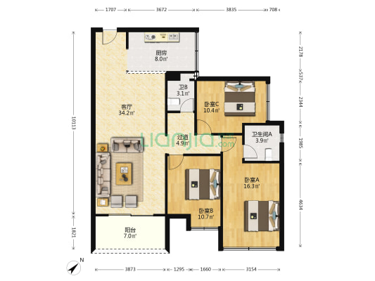 德宝怡高宝区 3室1厅2卫 117平方