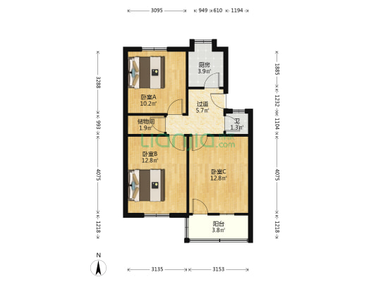 省地矿经济开发区公司宿舍楼 3室0厅1卫 62平方