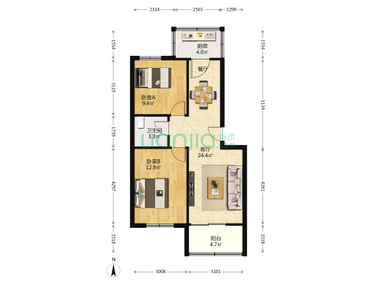 天骊太白苑 2室1厅1卫 70平方