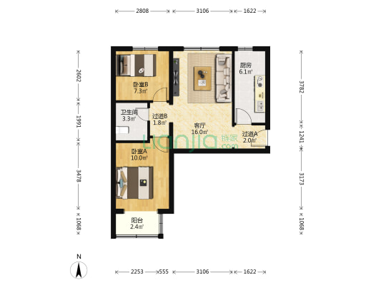 鼎顺嘉园东区 2室1厅1卫 71平方