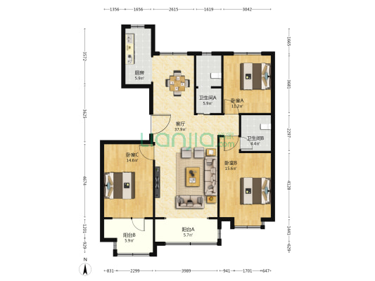 荣盛宝郡府 3室1厅2卫 135平方