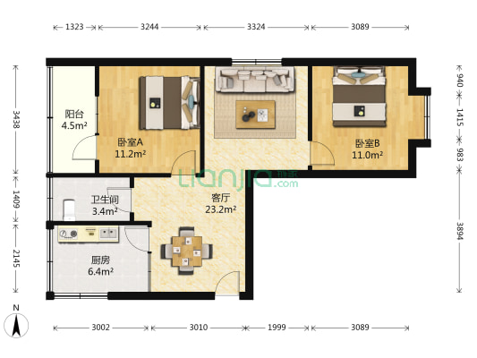 长安二中家属楼 2室1厅1卫 75平方