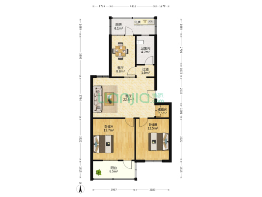 益寿路1-1 2室2厅1卫 98平方