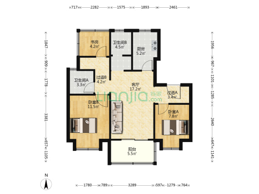 北城正荣府悦辰颂苑 3室1厅2卫 89平方