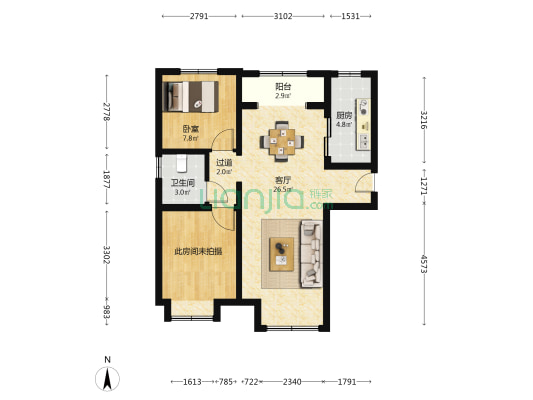 康营家园四期A区 1室1厅1卫 92平方