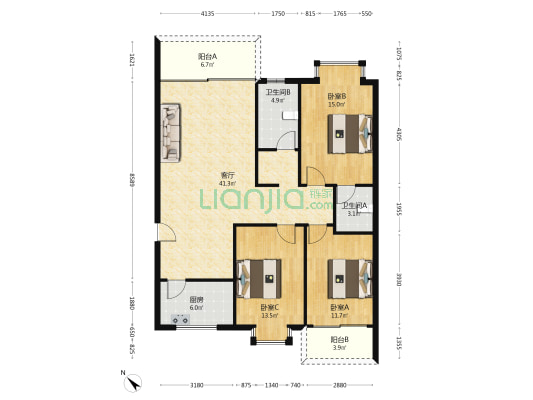 虞山桥 3室1厅2卫 122平方