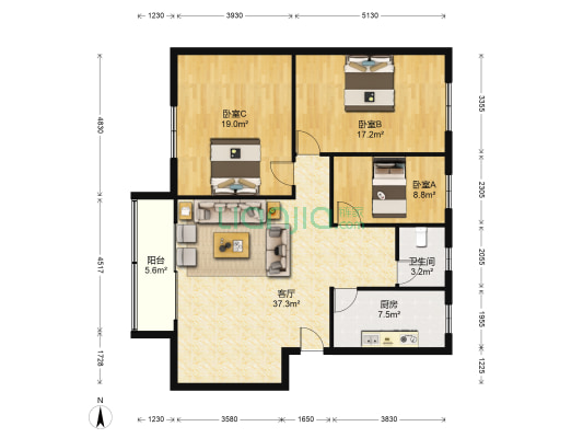 富洋楼 3室1厅1卫 116平方