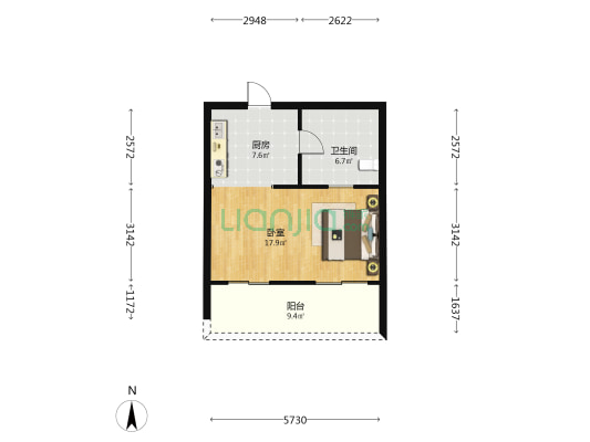 东湖双子星 1室0厅1卫 58平方