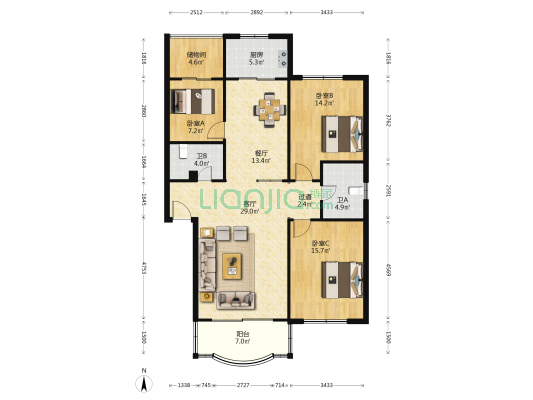 隆格兰花园 3室2厅2卫 127平方