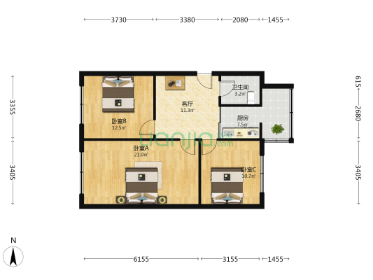 中科研究所宿舍 3室1厅1卫 82平方